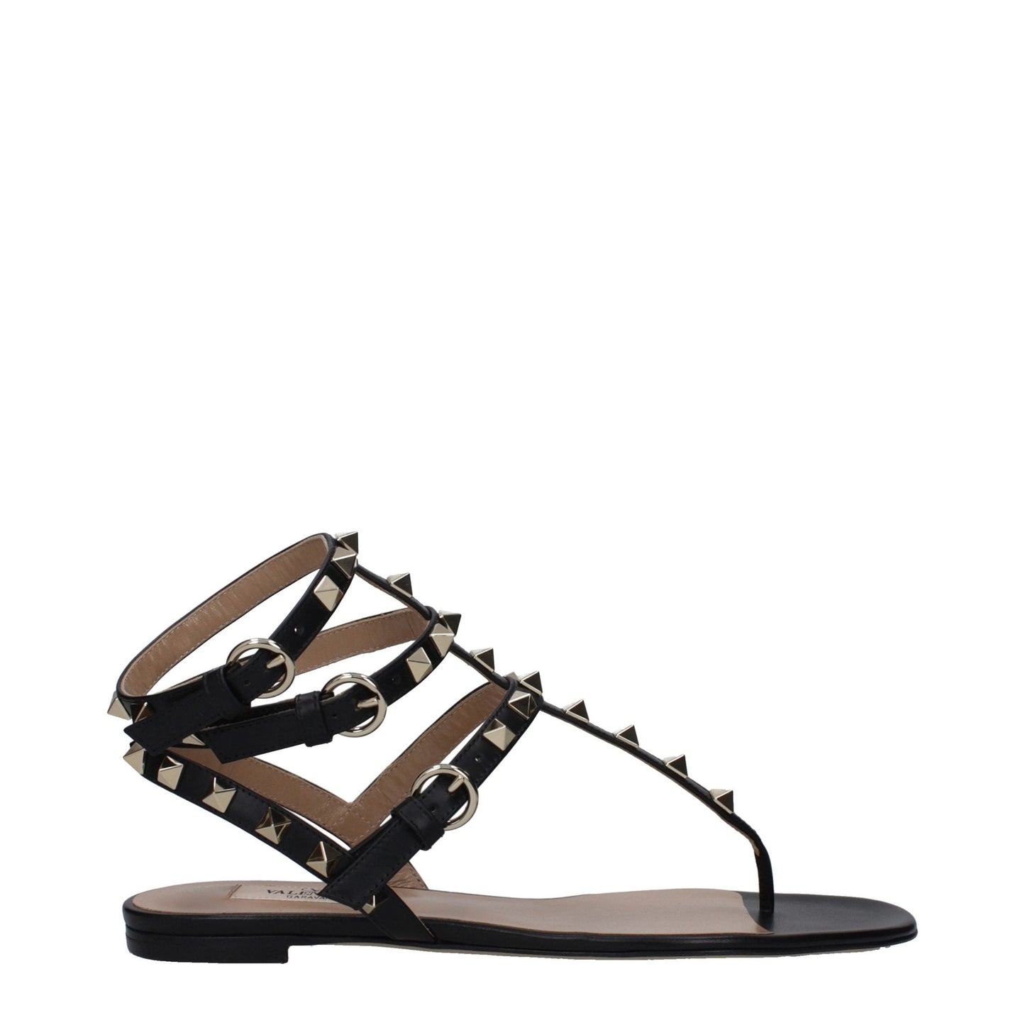 Valentino Garavani Black Leather Flip-Flop Sandals Valentino Garavani