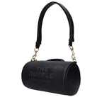 Black leather Marc Jacobs handbag with sleek design and silver hardware, featuring top handles and a spacious interior.