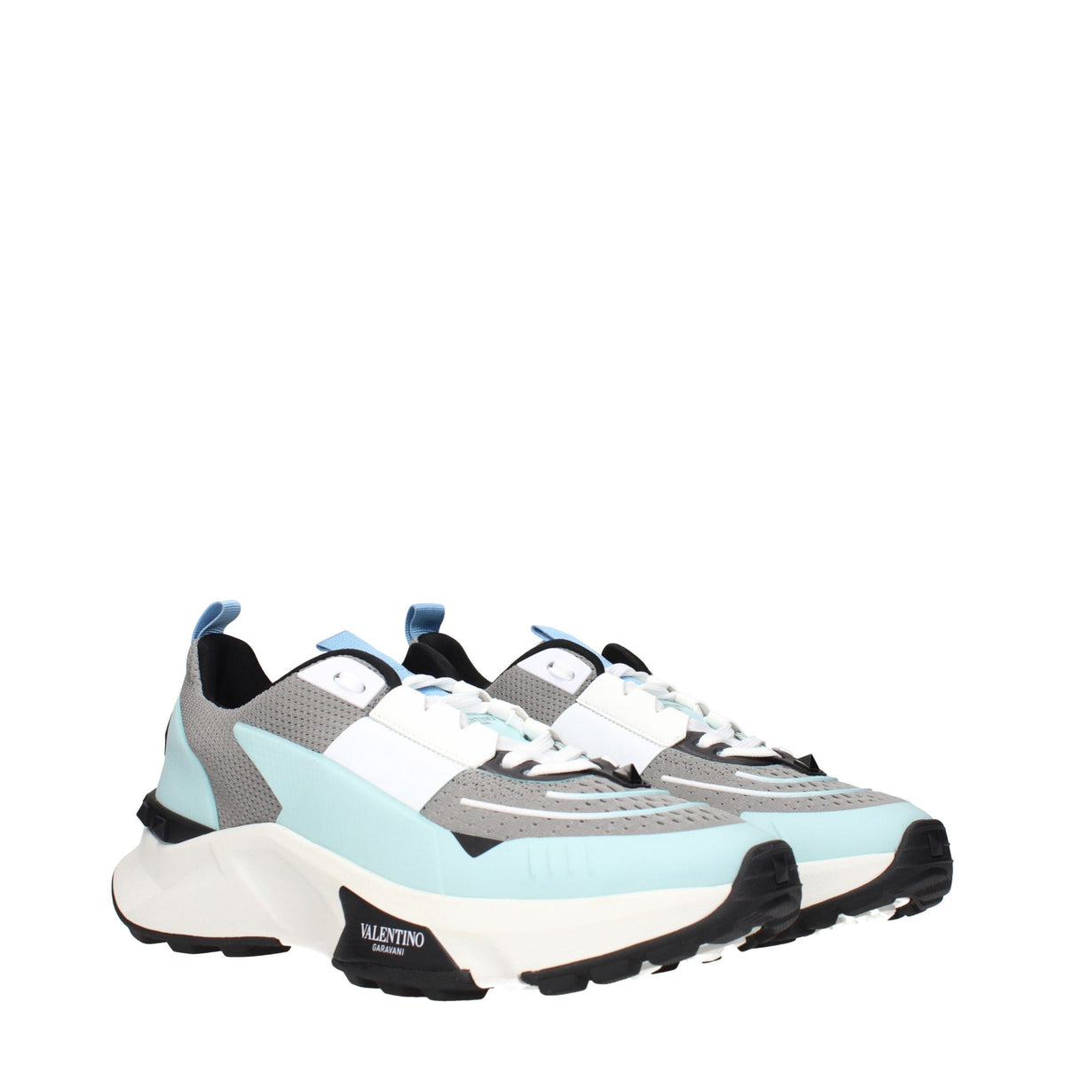 Valentino Garavani gray fabric athletic sneakers with white soles and laces, stylish and comfortable for casual wear.