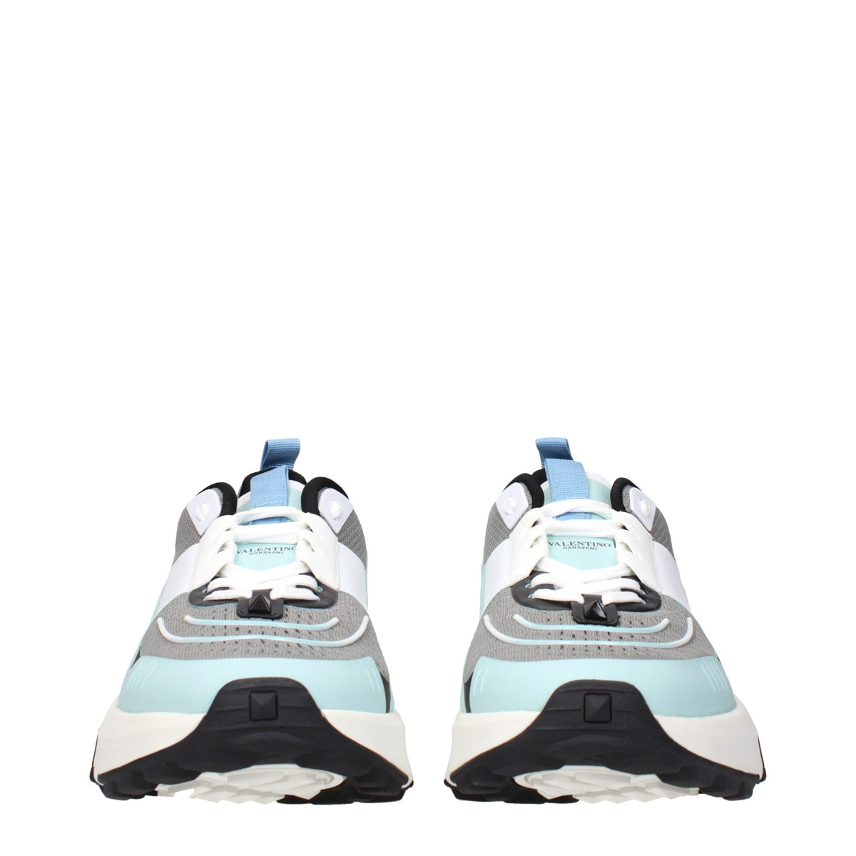 Gray Valentino Garavani fabric athletic sneakers with white soles and sporty design.