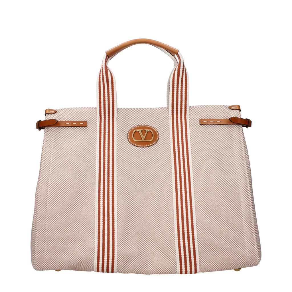 Beige Valentino Garavani fabric handbag with structured design and top handles, featuring subtle branding details.
