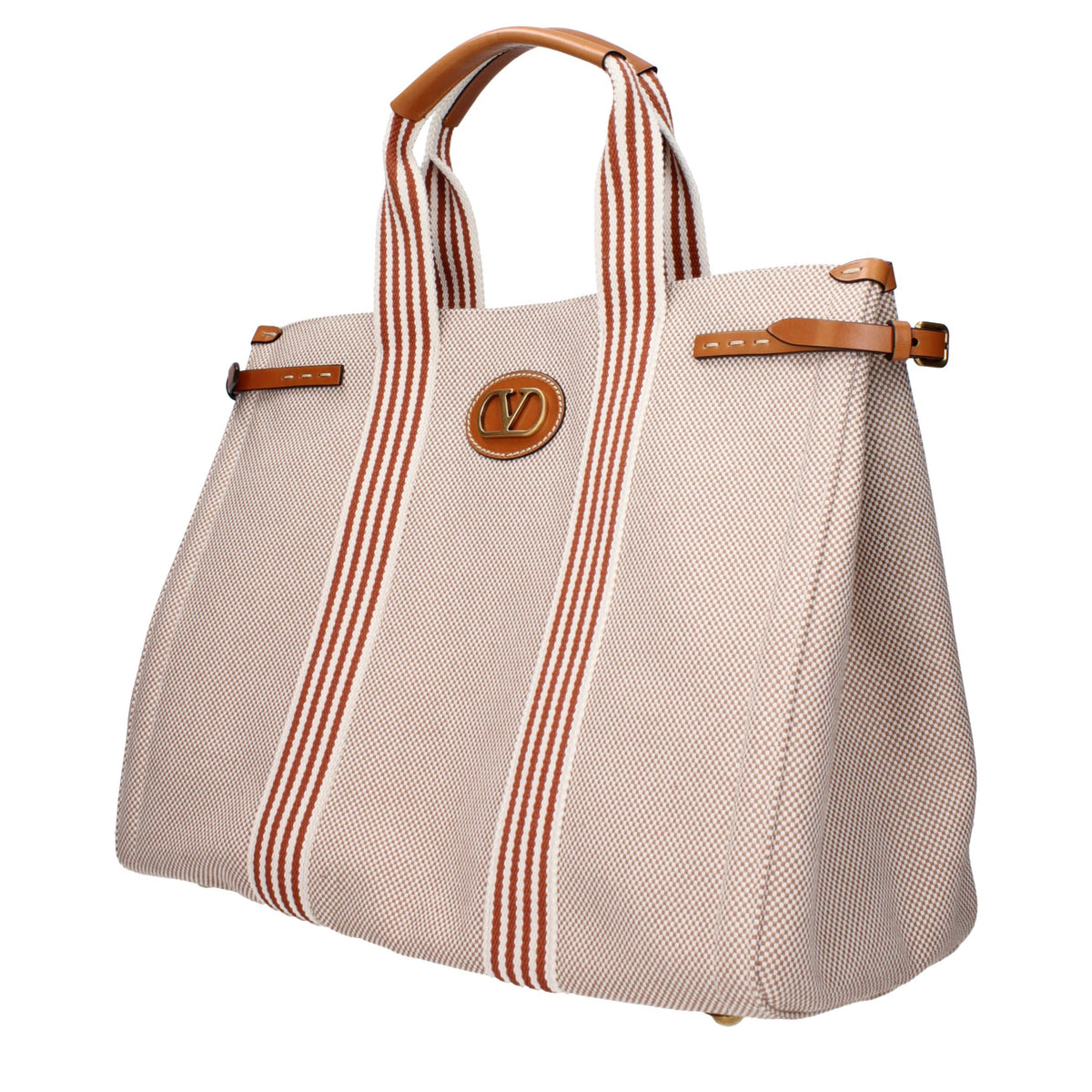 Valentino Garavani beige fabric handbag with elegant design and subtle stitching, stylish accessory for any outfit.