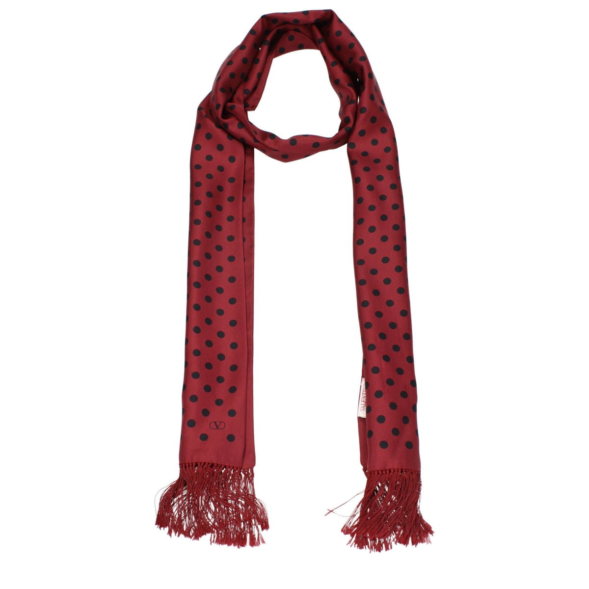 Red silk foulard by Valentino Garavani featuring the brand's signature design and elegant, lightweight fabric.