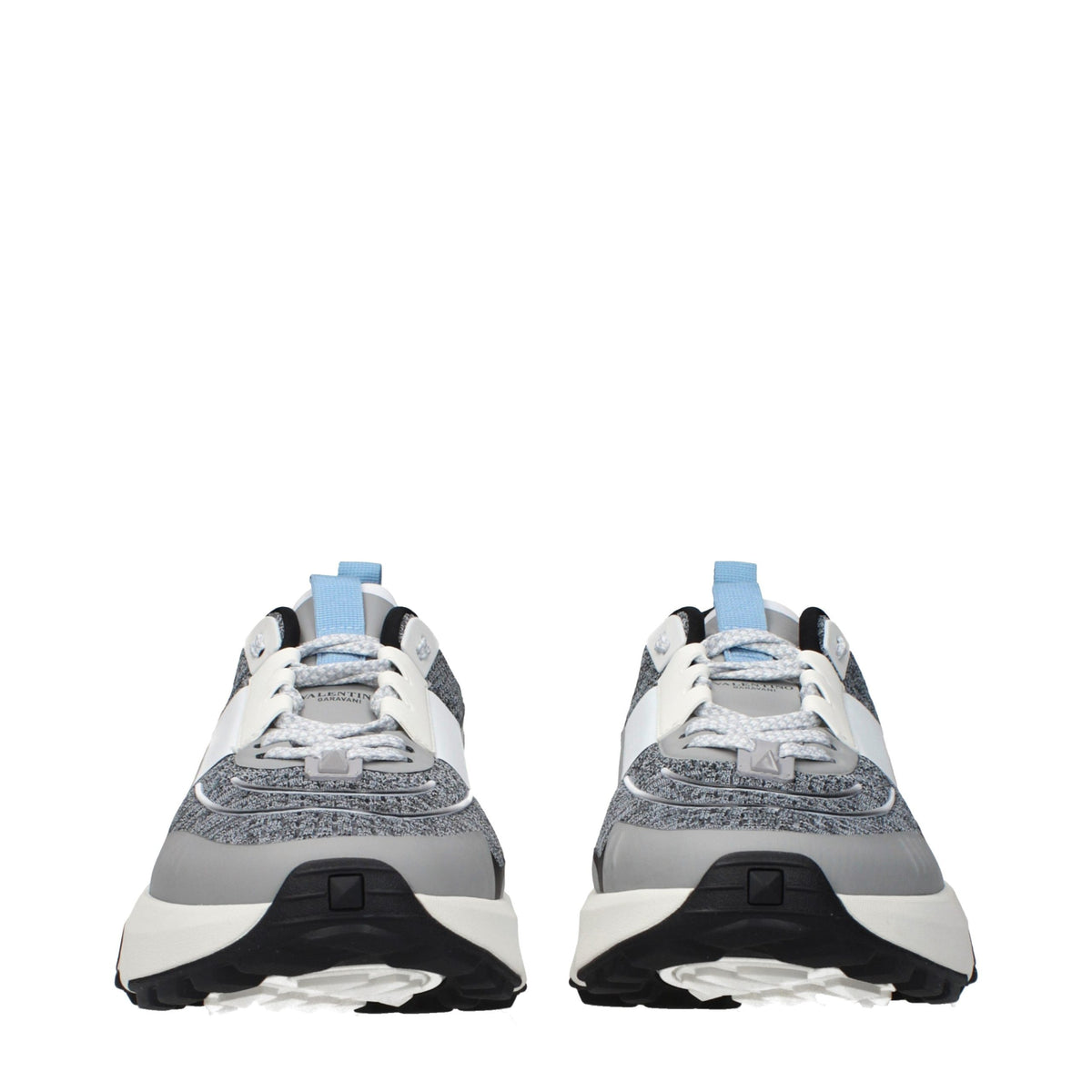 Gray Valentino Garavani fabric athletic sneakers with white soles and laces, designed for sporty casual wear.