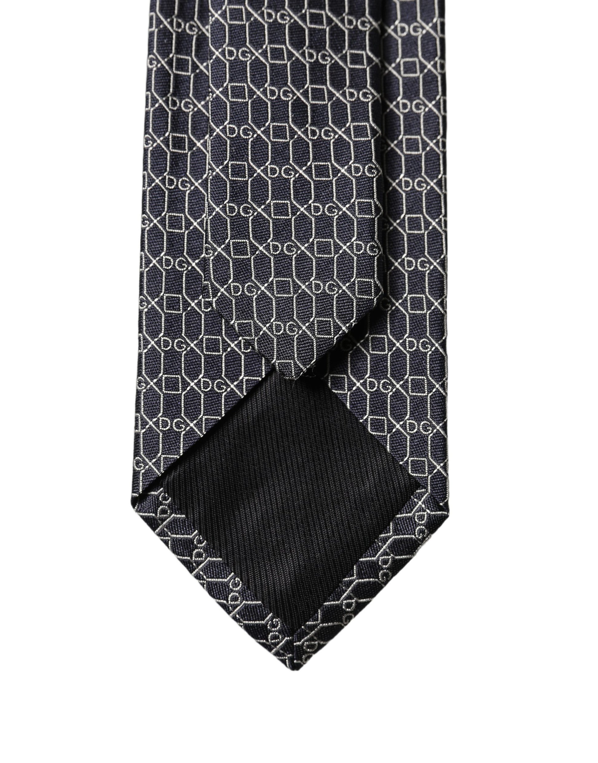 Dolce & Gabbana Black Geometric DG Silk Adjustable Men Tied Necktie Tie