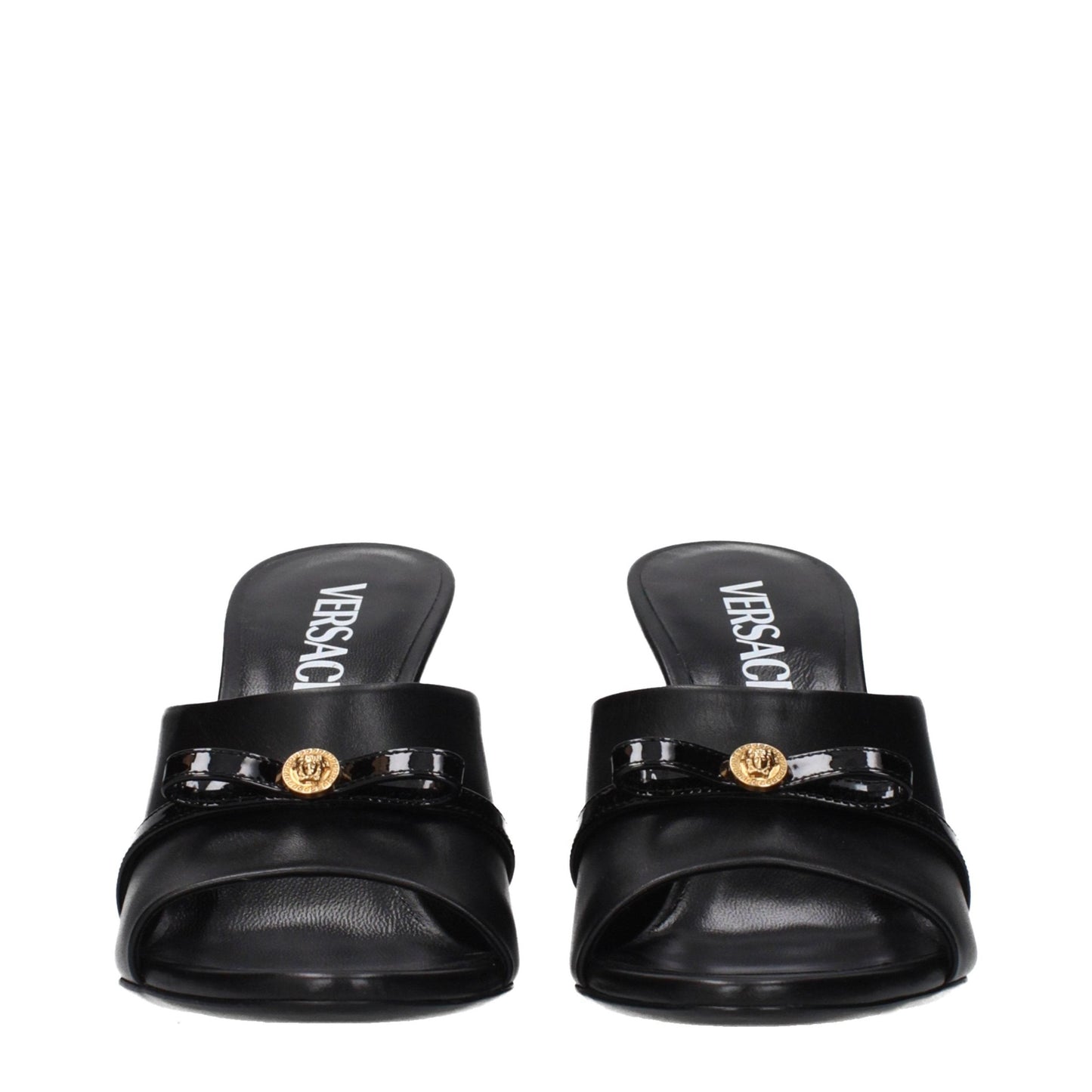 Versace Black Leather Wedge Sandals Versace