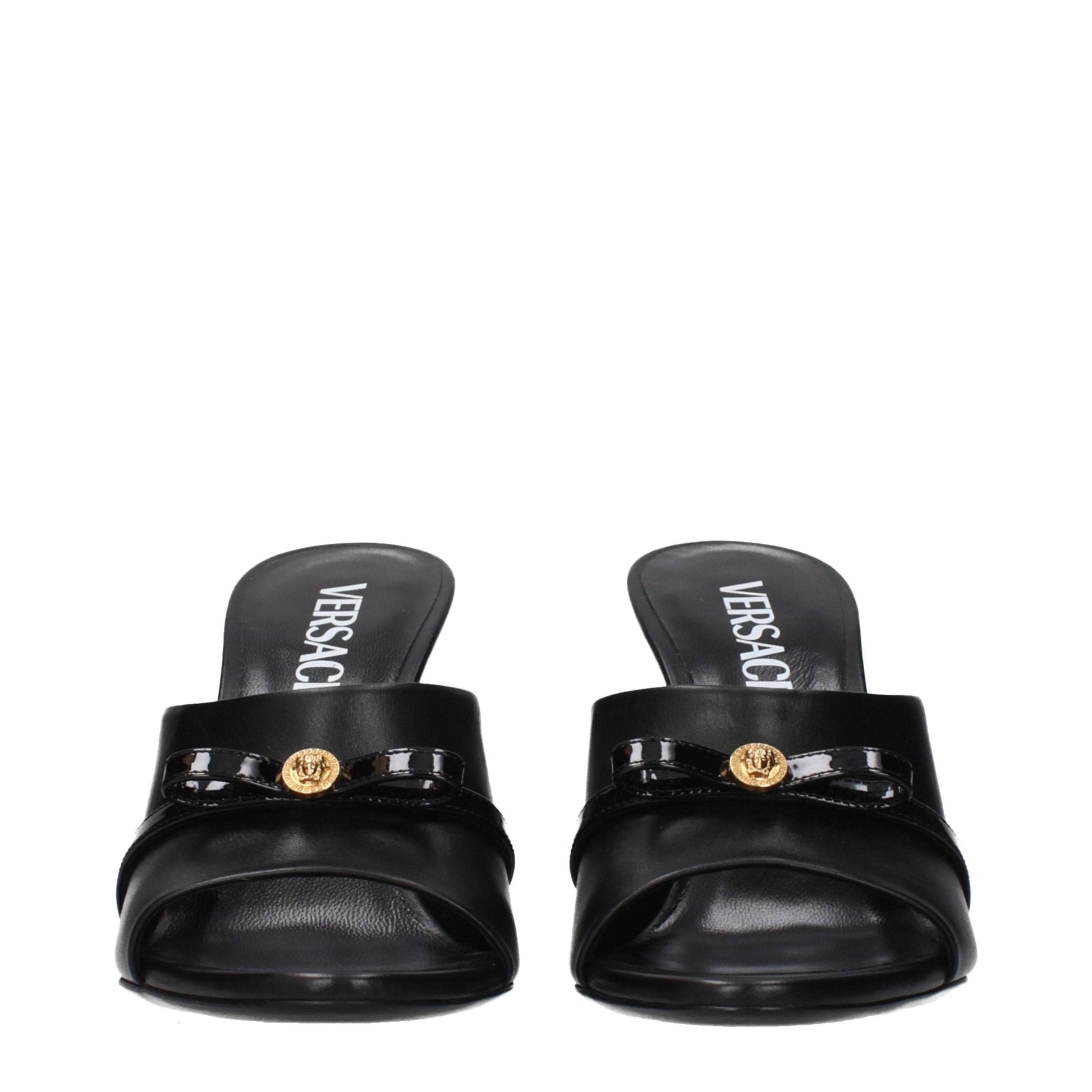 Versace Black Leather Wedge Sandals Versace