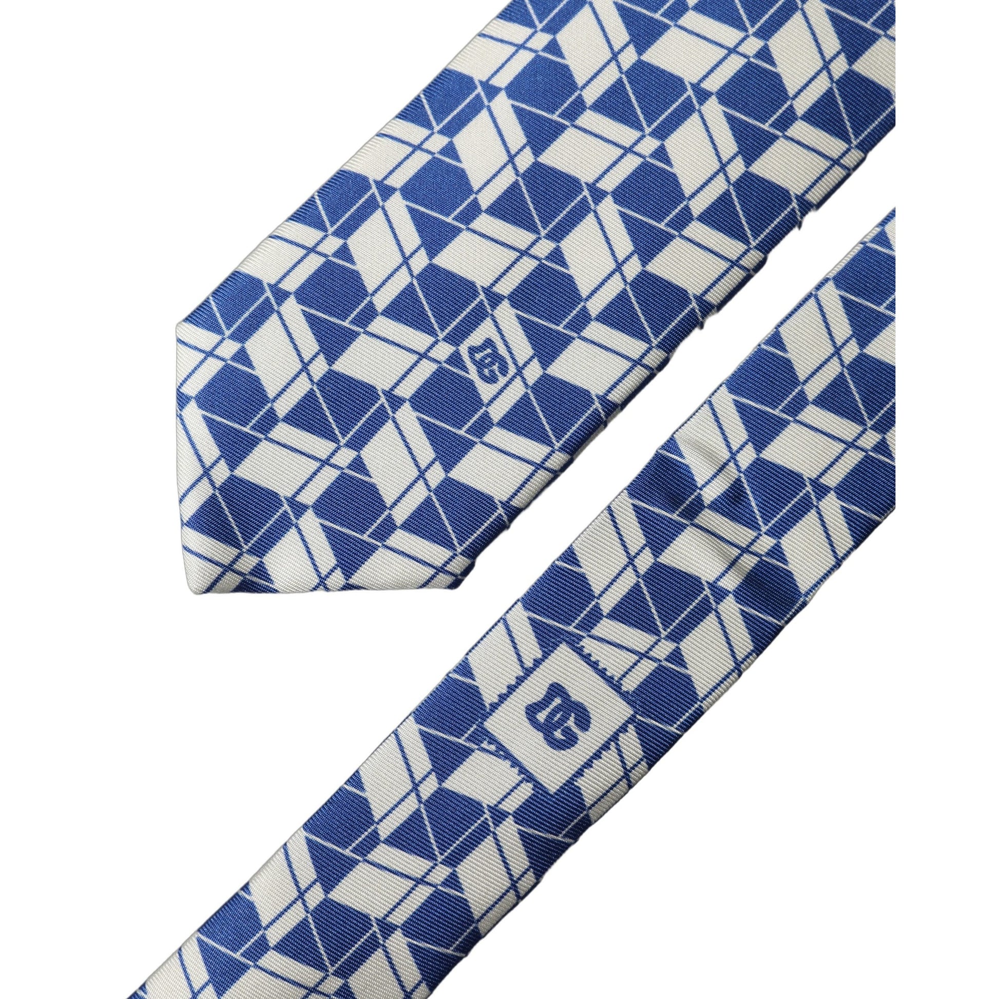 Dolce & Gabbana Blue White Geometric Silk Adjustable Men Tied Necktie Tie
