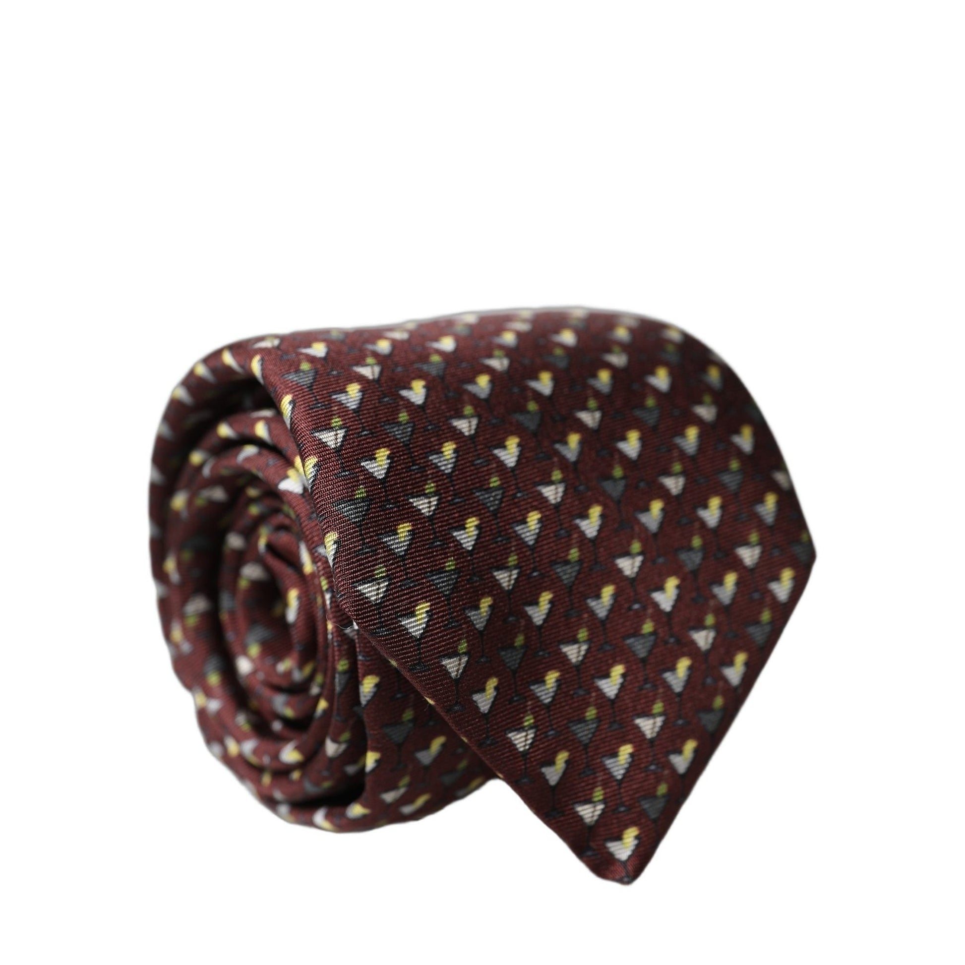 Dolce & Gabbana Burgundy Geometric Silk Adjustable Men Tied Necktie Tie