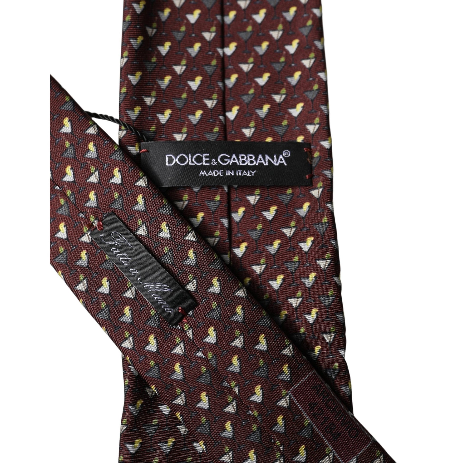 Dolce & Gabbana Burgundy Geometric Silk Adjustable Men Tied Necktie Tie