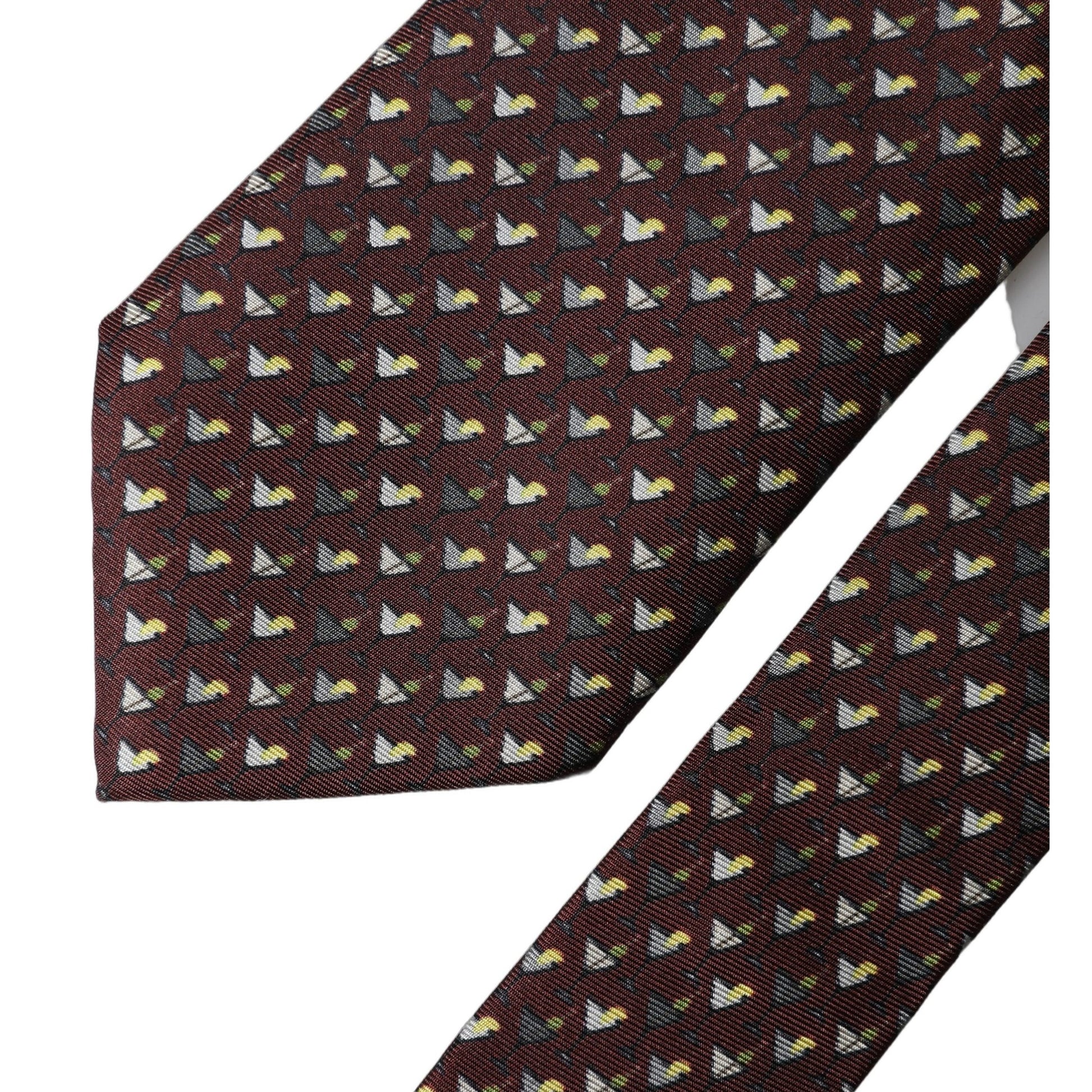 Dolce & Gabbana Burgundy Geometric Silk Adjustable Men Tied Necktie Tie