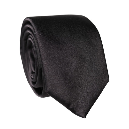 Dolce & Gabbana Black Solid Silk Satin Wide Adjustable Men Necktie Tie