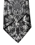 Dolce & Gabbana Black Silver Floral Silk Adjustable Women Necktie Tie