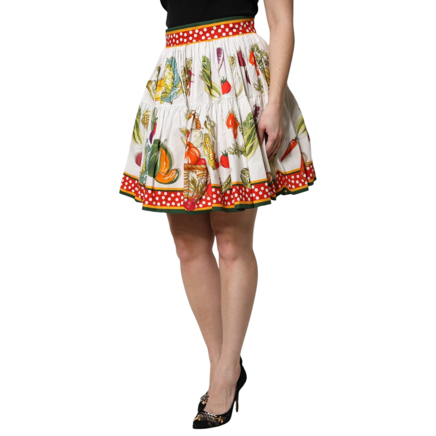 Dolce & Gabbana Multicolor Vegetable Print Short Poplin Mini Skirt