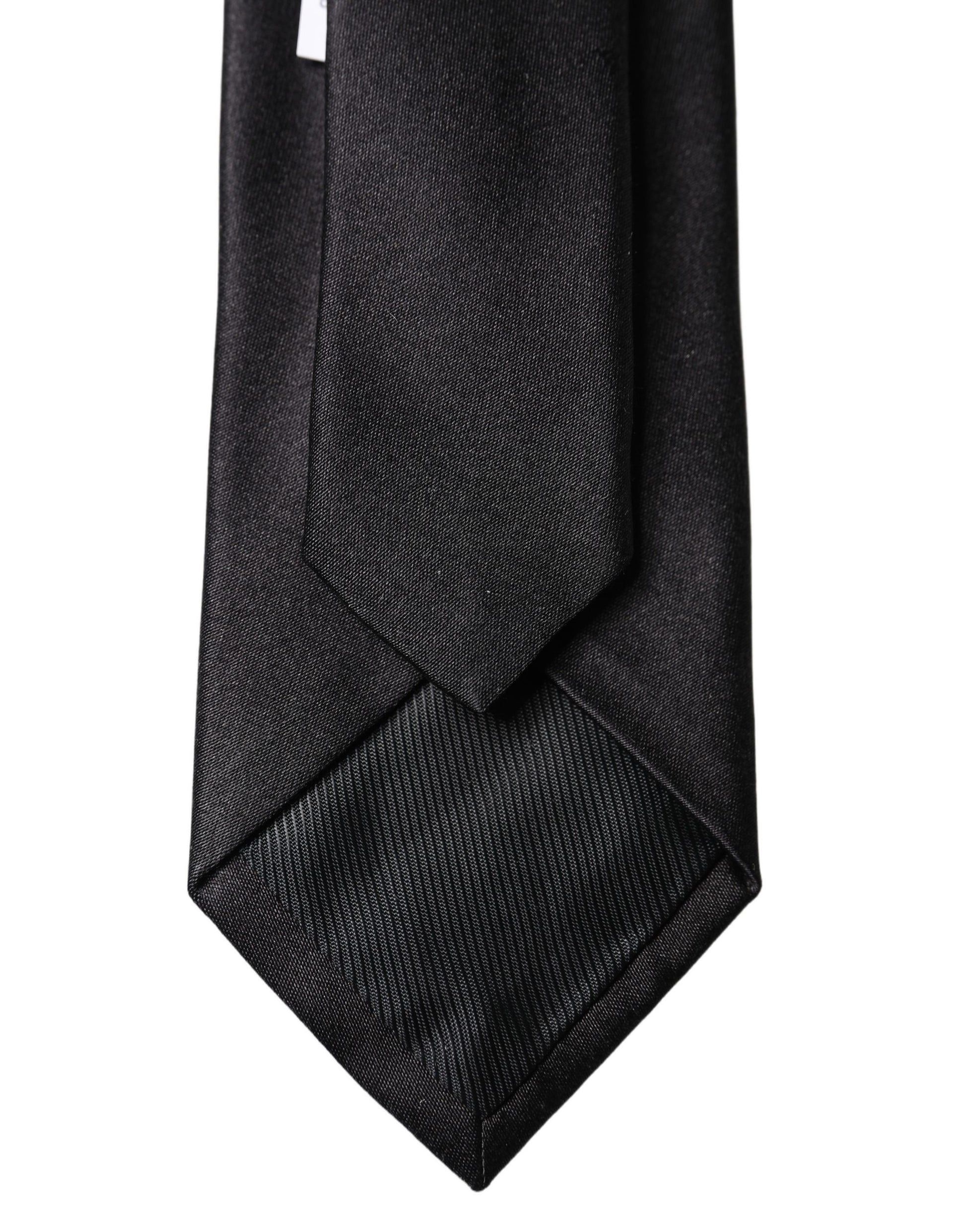 Dolce & Gabbana Black Solid Silk Satin Wide Adjustable Men Necktie Tie Dolce & Gabbana