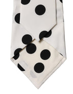 Dolce & Gabbana White Black Polka Dot Silk Adjustable Women Necktie Tie