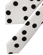 Dolce & Gabbana White Black Polka Dot Silk Adjustable Women Necktie Tie