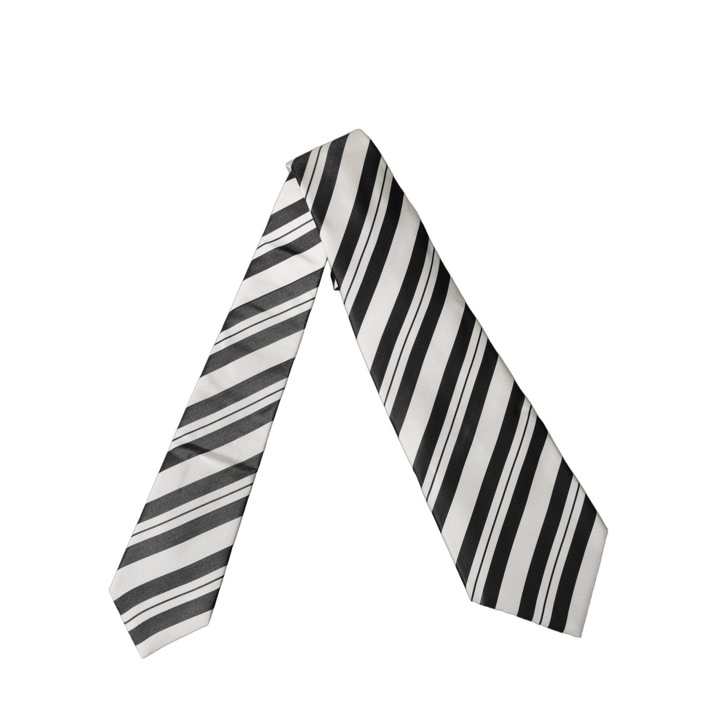 Dolce & Gabbana Black White Stripes Silk Adjustable Women Necktie Tie