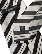 Dolce & Gabbana Black White Stripes Silk Adjustable Women Necktie Tie - Eljoys Fashion 