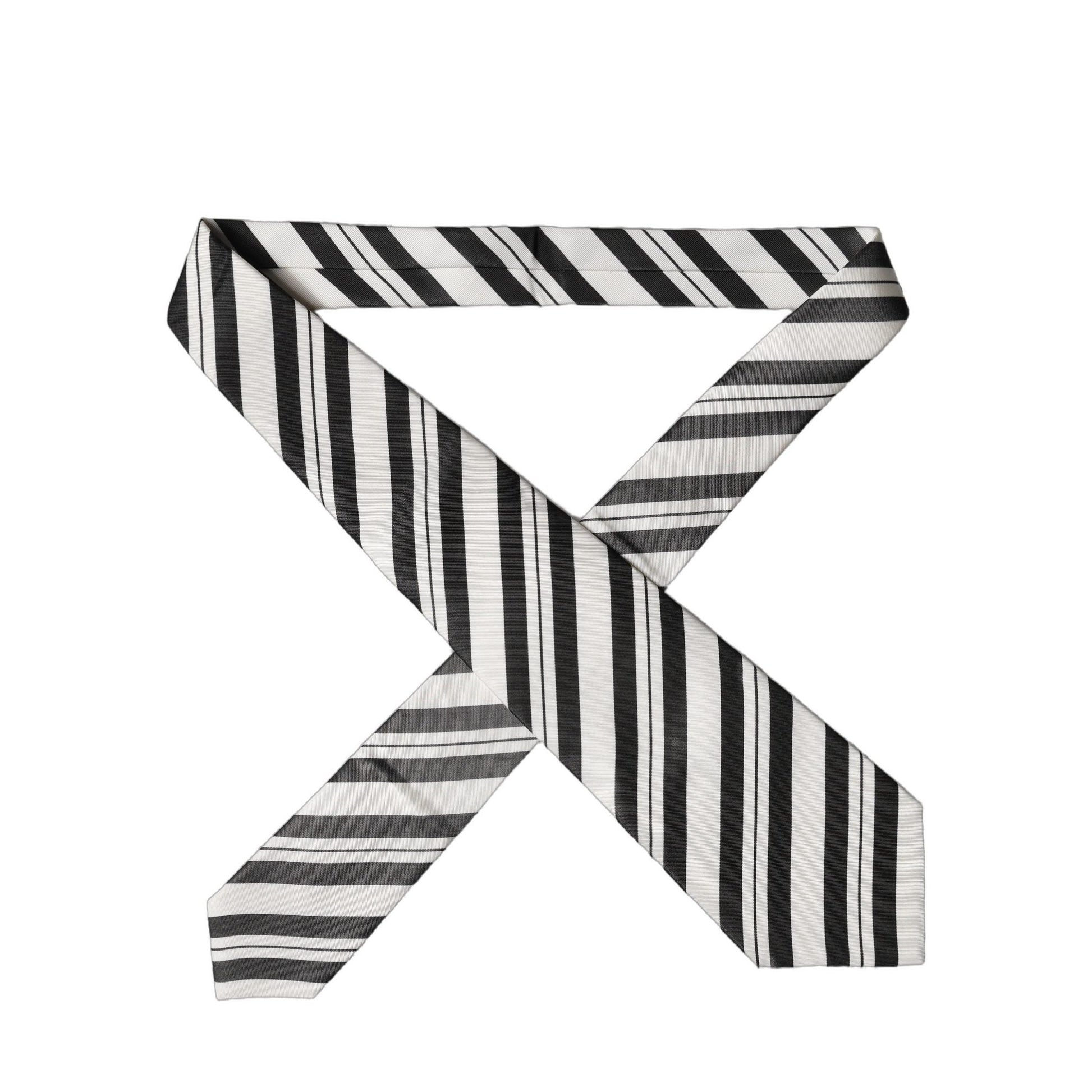 Dolce & Gabbana Black White Stripes Silk Adjustable Women Necktie Tie