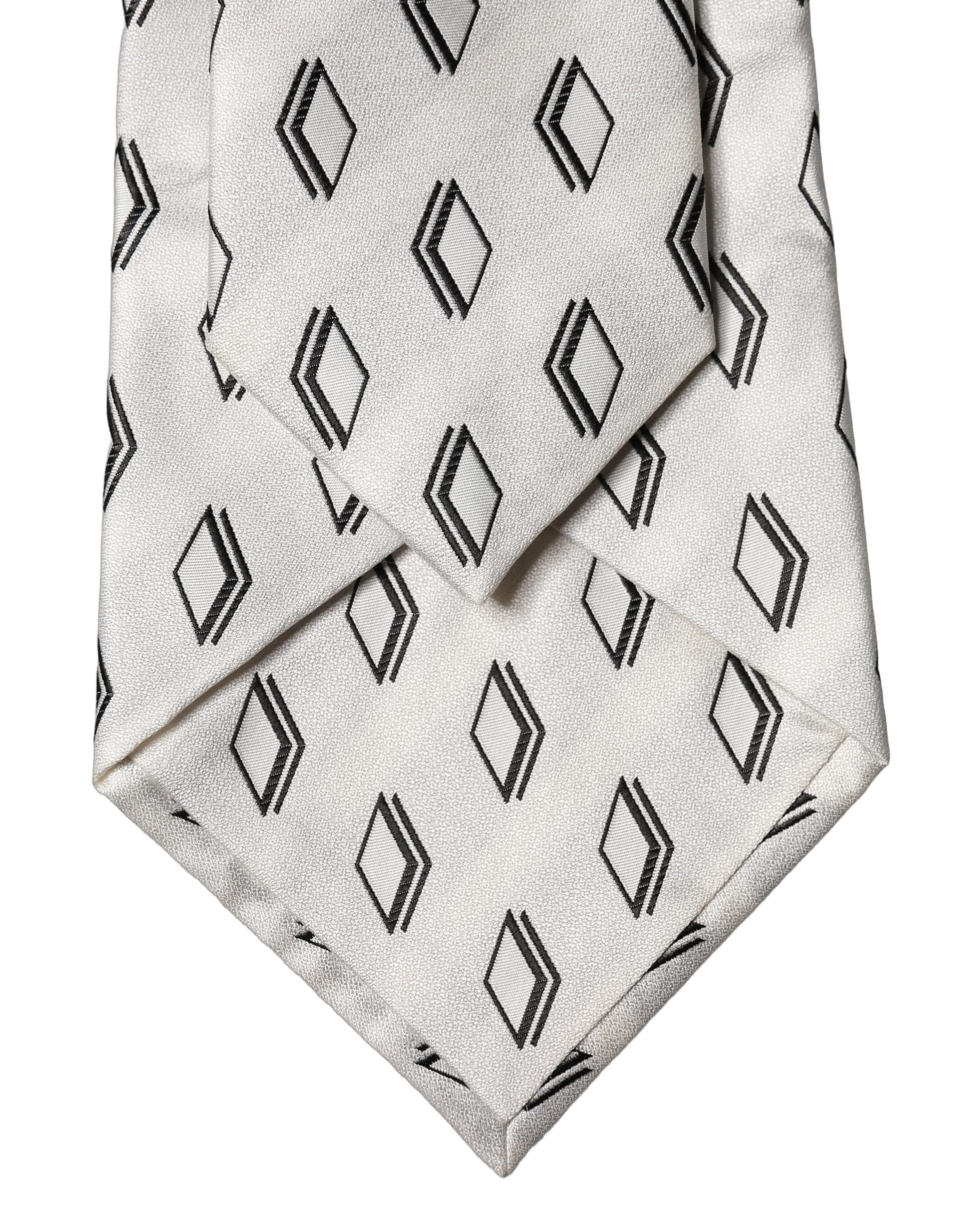 Dolce & Gabbana White Patterned Silk Adjustable Women Tied Necktie Tie
