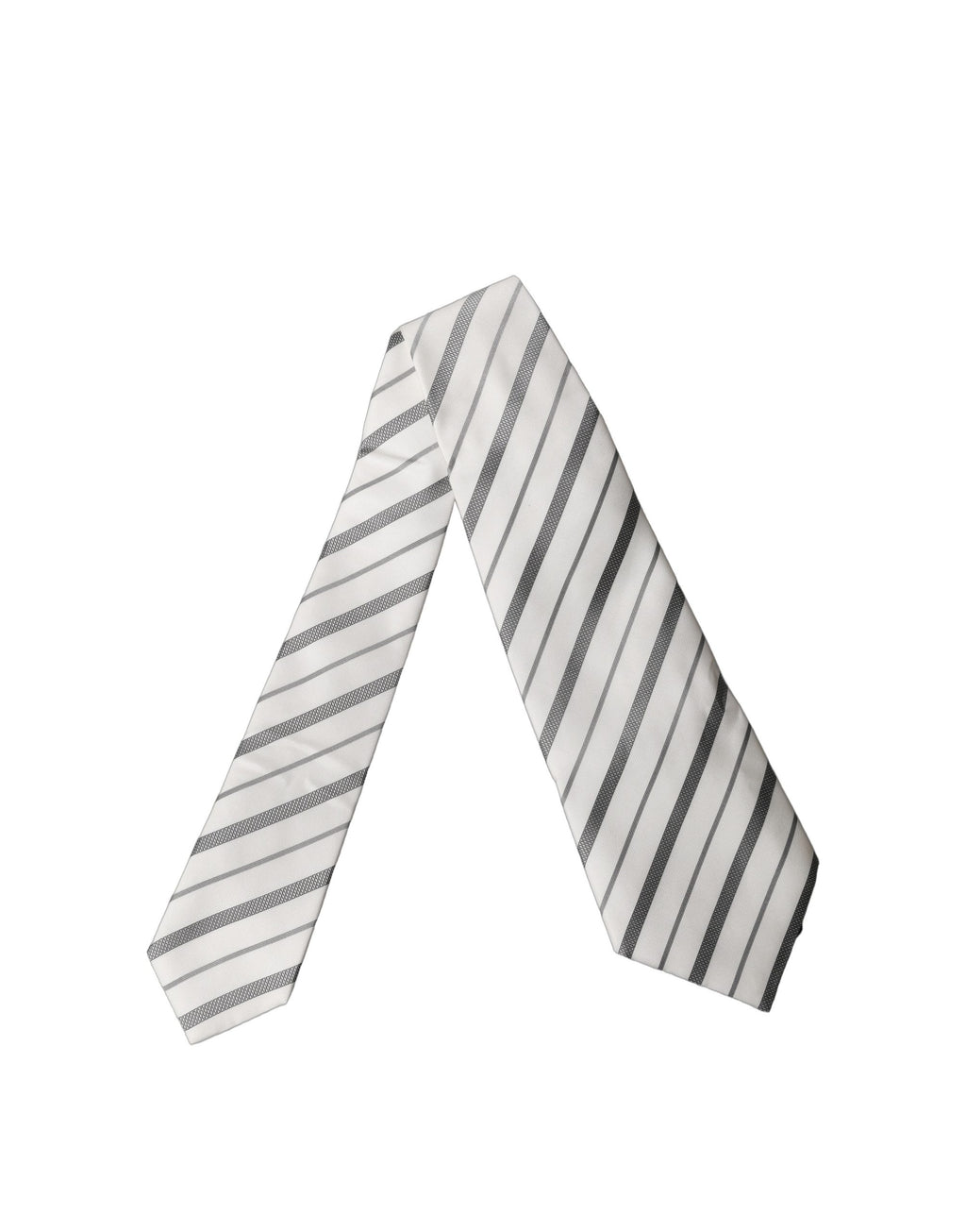 Dolce & Gabbana Gray White Stripes Silk Adjustable Women Necktie Tie - Eljoys Fashion 