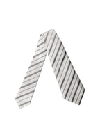 Dolce & Gabbana Gray White Stripes Silk Adjustable Women Necktie Tie - Eljoys Fashion 
