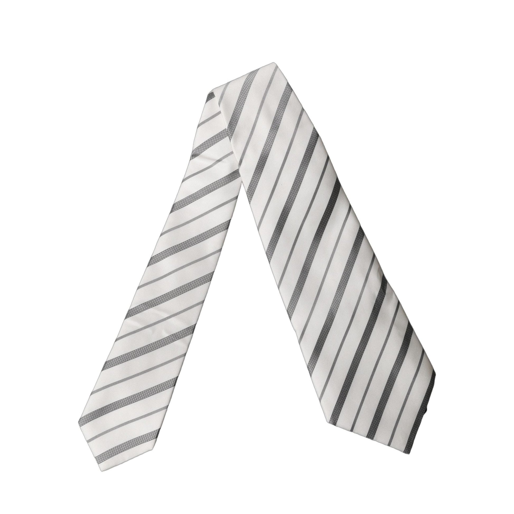 Dolce & Gabbana Black White Stripes Silk Adjustable Women Necktie Tie