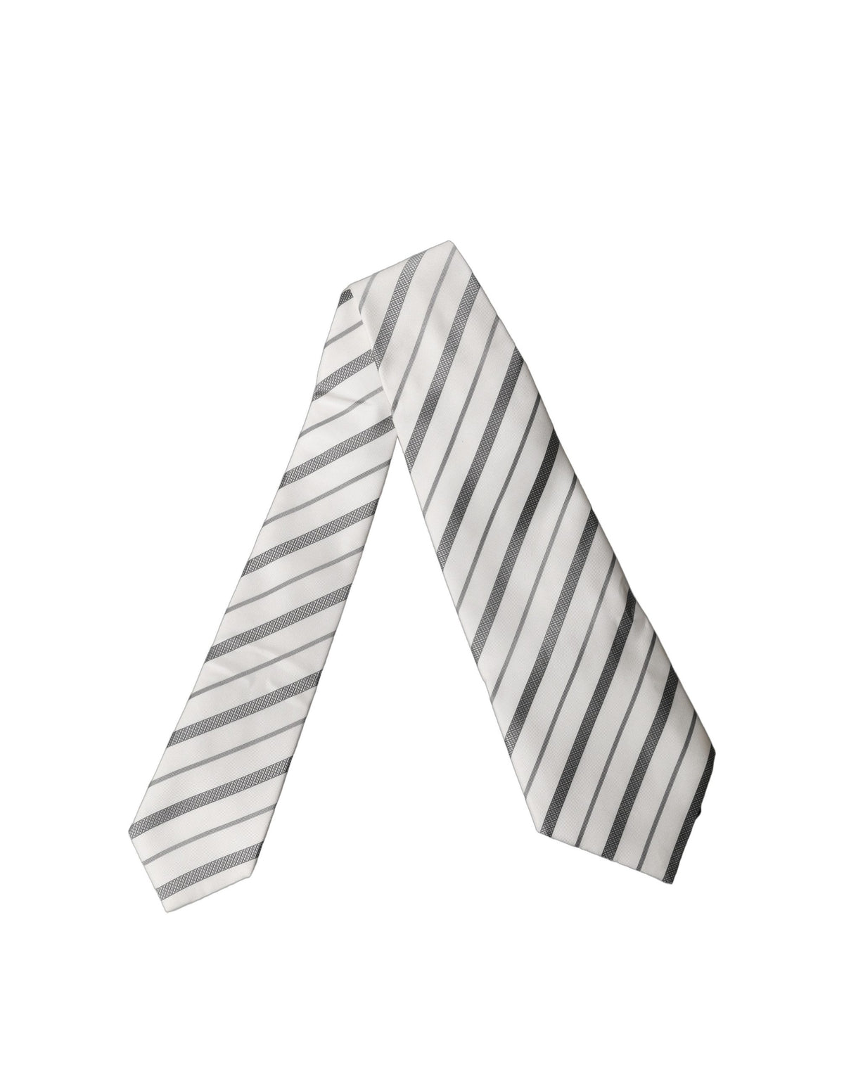 Dolce & Gabbana Gray White Stripes Silk Adjustable Women Necktie Tie - Eljoys Fashion 