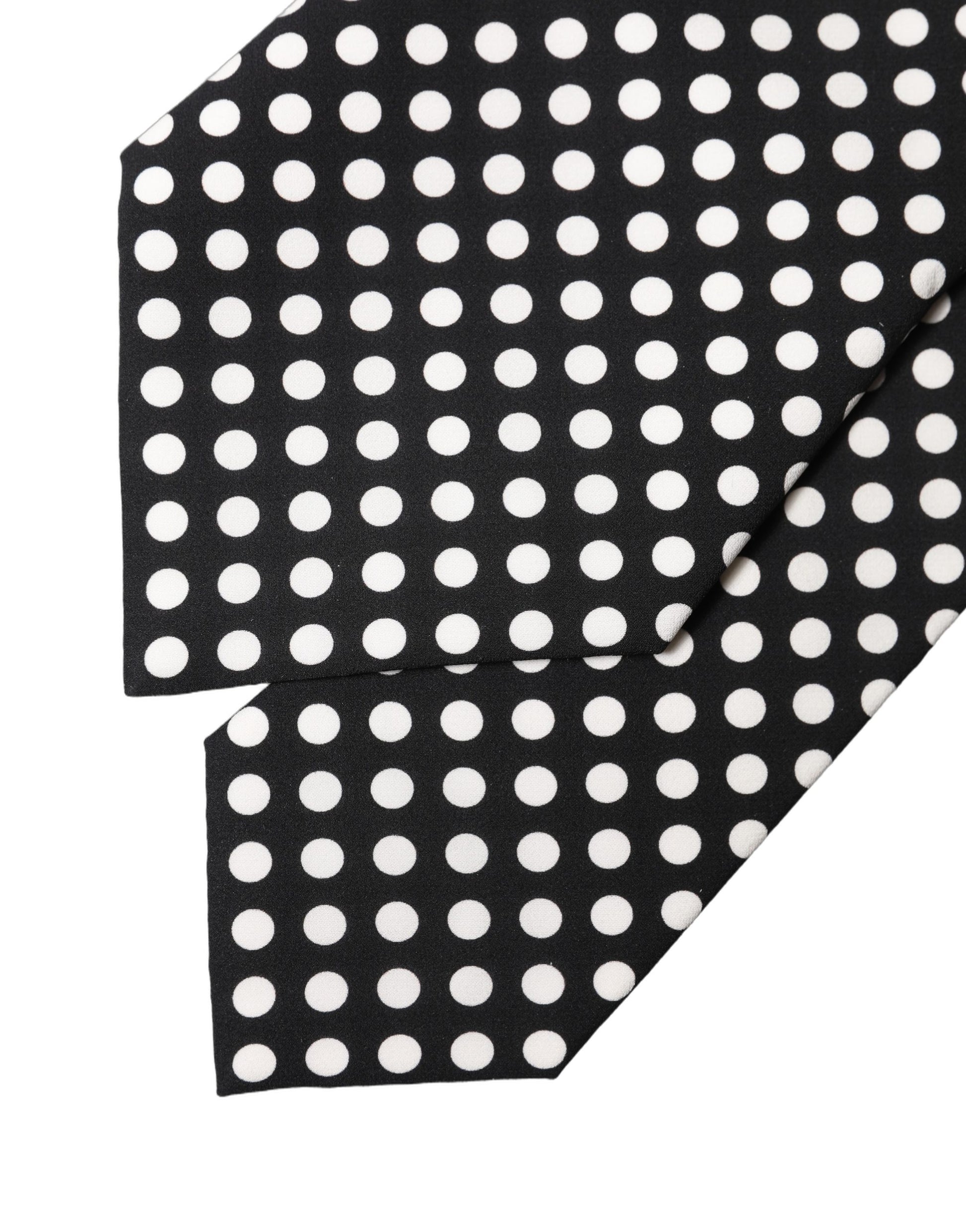 Dolce & Gabbana Black White Polka Dot Silk Adjustable Women Necktie Tie