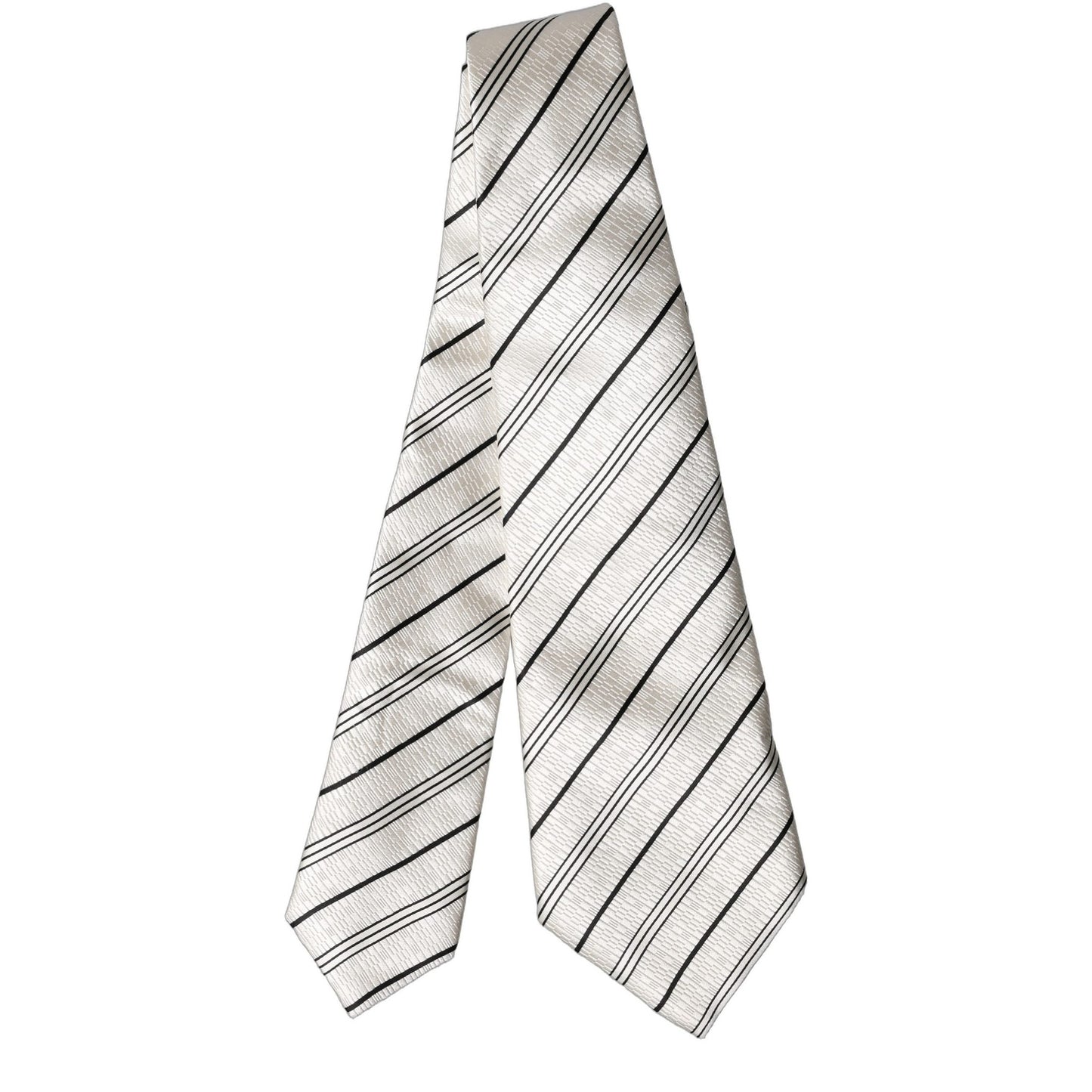 Dolce & Gabbana White Black Stripes Silk Adjustable Women Necktie Tie