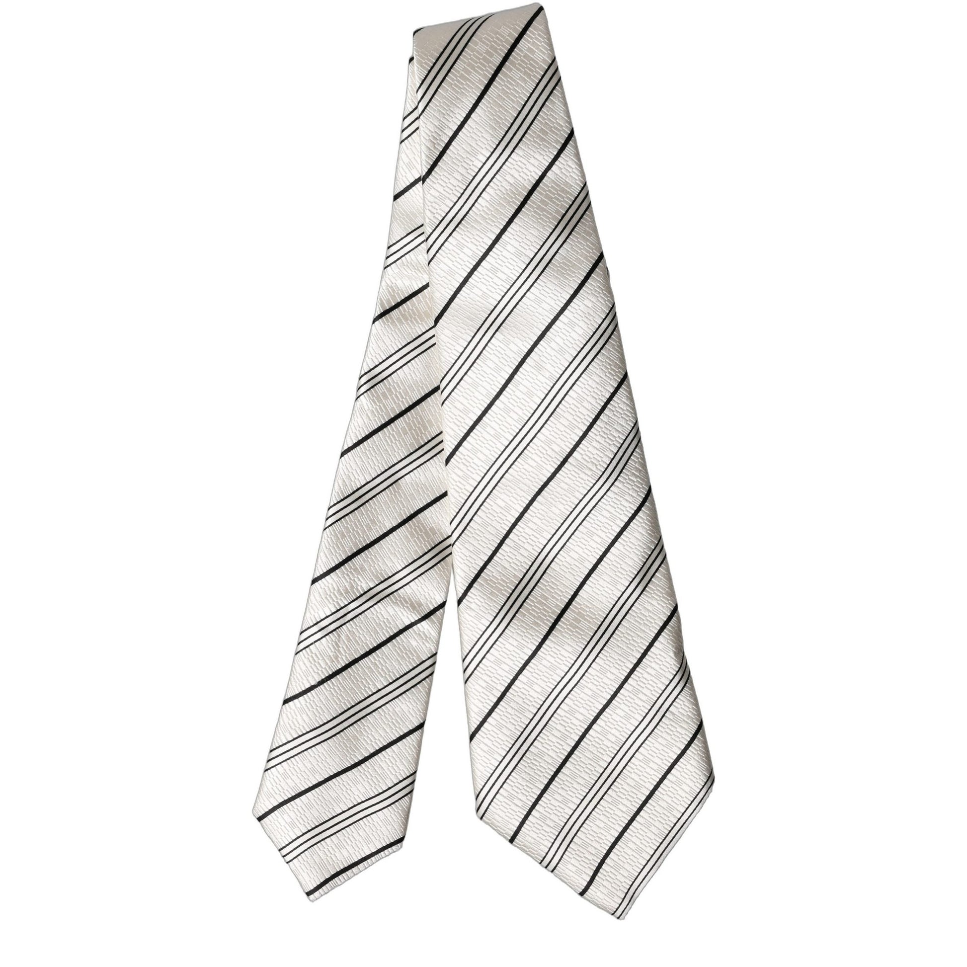 Dolce & Gabbana White Black Stripes Silk Adjustable Women Necktie Tie