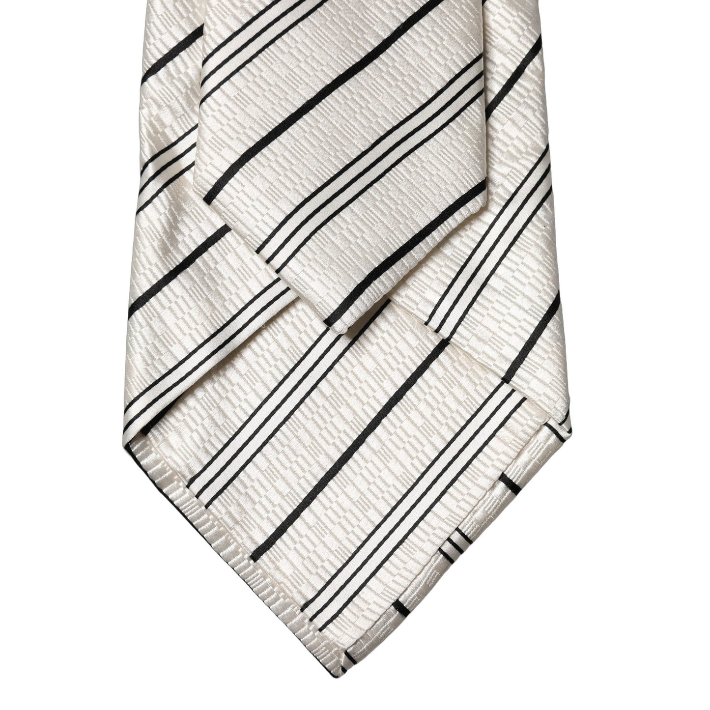 Dolce & Gabbana White Black Stripes Silk Adjustable Women Necktie Tie