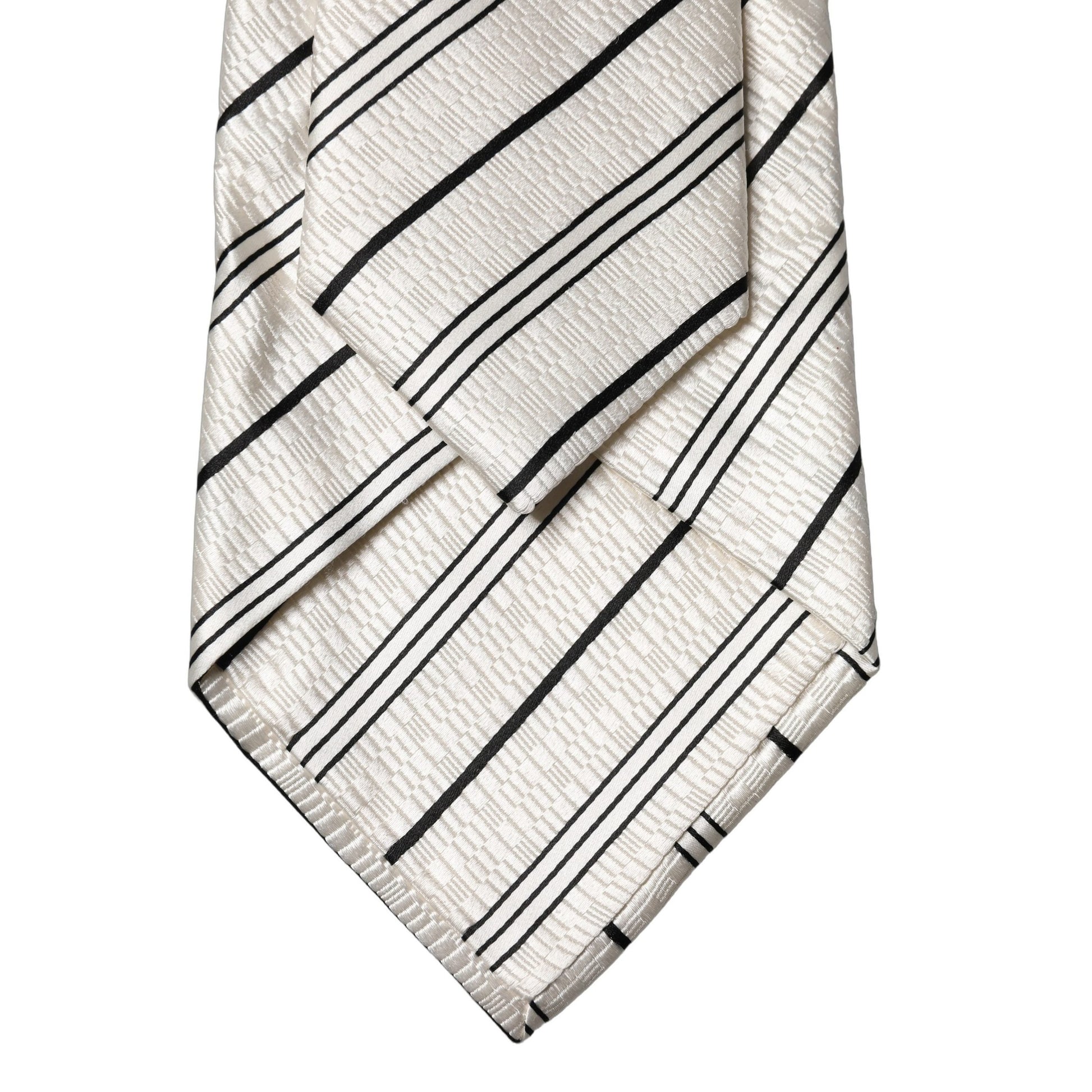 Dolce & Gabbana White Black Stripes Silk Adjustable Women Necktie Tie