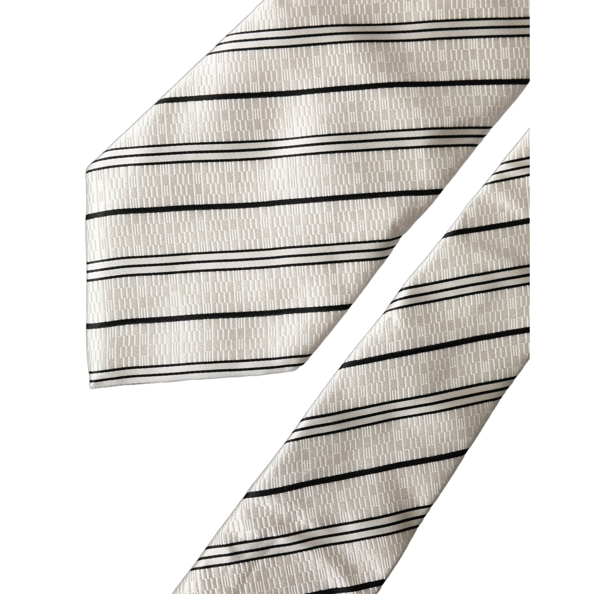 Dolce & Gabbana White Black Stripes Silk Adjustable Women Necktie Tie