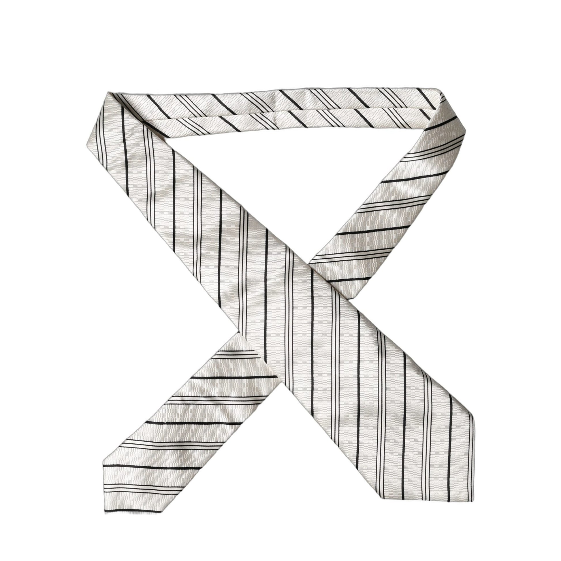 Dolce & Gabbana White Black Stripes Silk Adjustable Women Necktie Tie