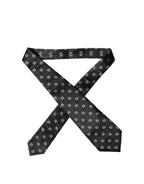 Dolce & Gabbana Dark Gray White Geometric Silk Adjustable Women Necktie Tie