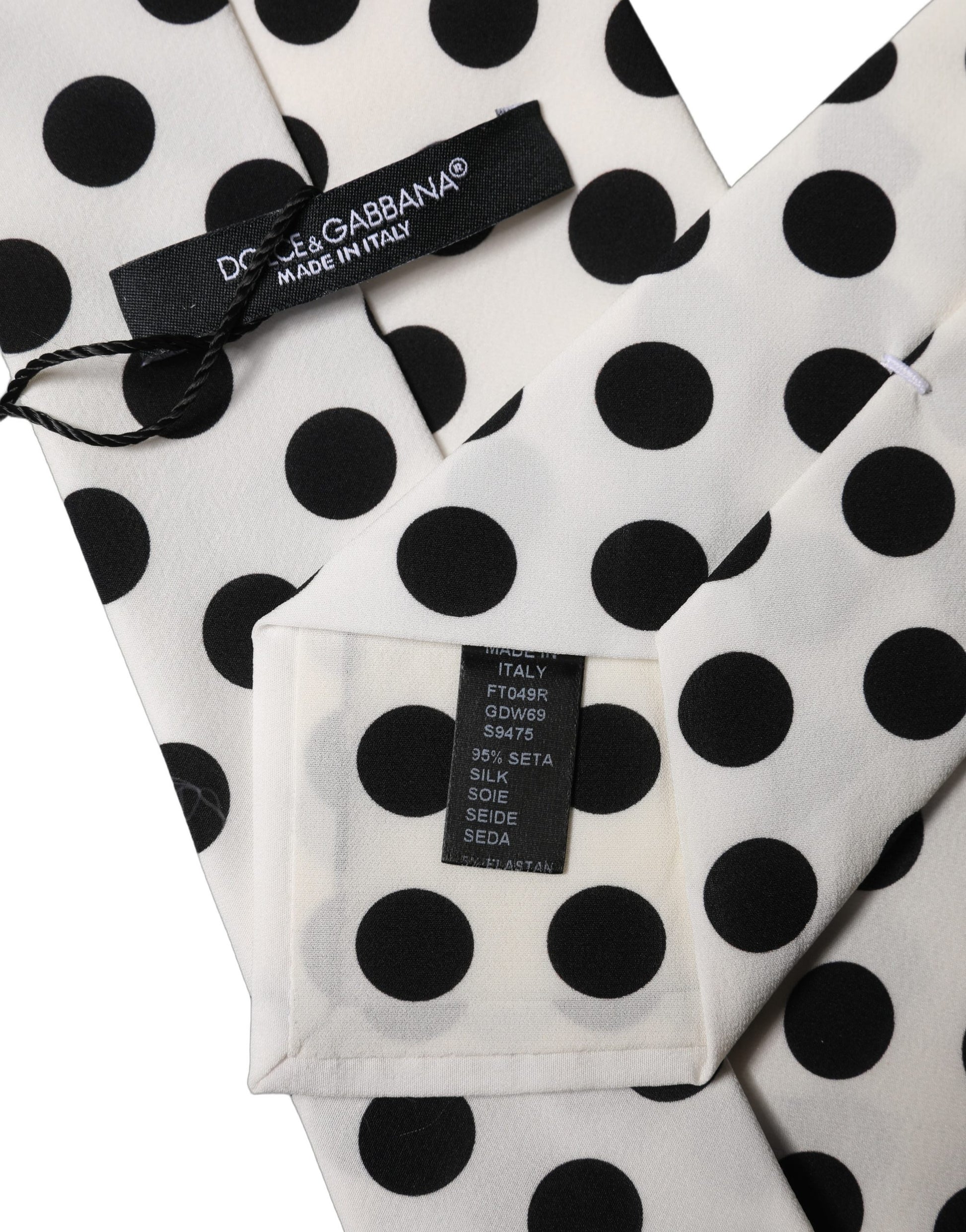 Dolce & Gabbana White Black Polka Dot Silk Adjustable Women Necktie Tie