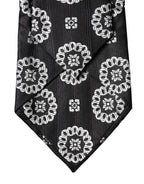 Dolce & Gabbana Dark Gray White Floral Silk Adjustable Women Necktie Tie