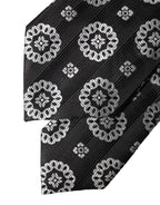Dolce & Gabbana Dark Gray White Floral Silk Adjustable Women Necktie Tie