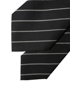 Dolce & Gabbana Black White Stripes Wool Adjustable Women Necktie Tie