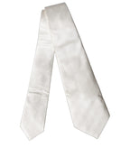 Dolce & Gabbana Off White Geometric Silk Adjustable Women Necktie Tie