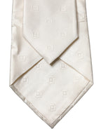 Dolce & Gabbana Off White Geometric Silk Adjustable Women Necktie Tie