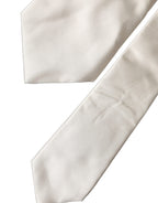Dolce & Gabbana Off White Solid Silk Adjustable Women Tied Necktie Tie