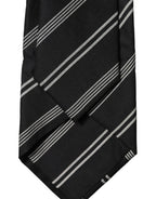 Dolce & Gabbana Dark Gray White Stripes Silk Adjustable Women Necktie Tie