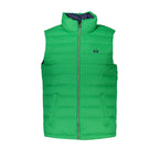 La Martina Verde Poliammide men's gilet shown on a hanger, featuring a sleeveless design with a zip front and lightweight fabric.
