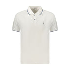 White cotton men's polo shirt by Coveri Moving featuring a classic collar and short sleeves, showcased on a neutral background.
