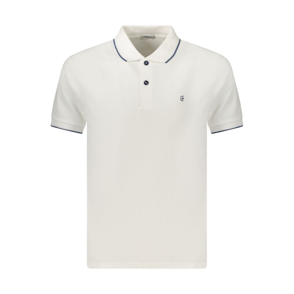 White cotton men's polo shirt by Coveri Moving featuring a classic collar and short sleeves, showcased on a neutral background.