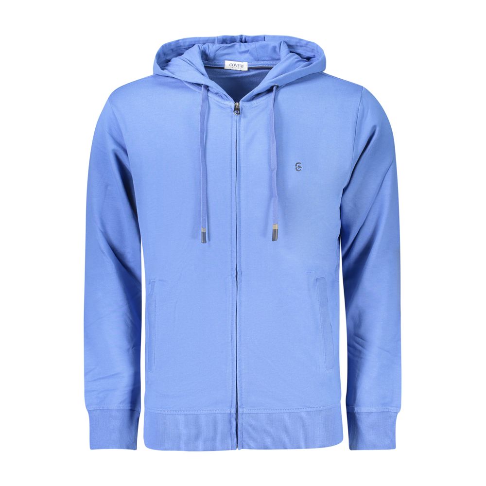 Coveri Moving blue cotton men's sweatshirt with a relaxed fit and crew neckline, displayed flat on a white background.