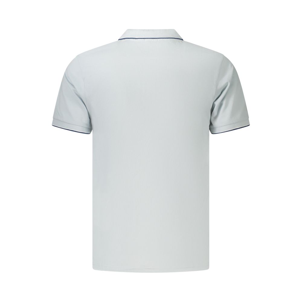 Coveri Moving Azzurro cotton men's polo shirt with a classic collar and short sleeves, displayed on a hanger.